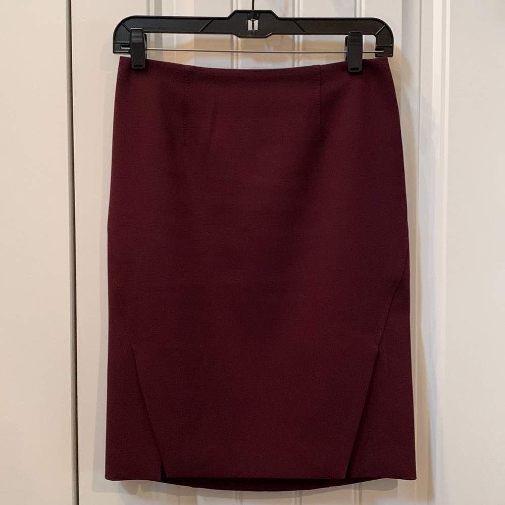 WHBM Burgundy Front Slit Midi Skirt 0